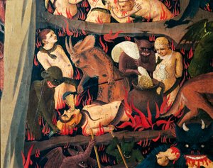 Hölle mit Dämonen, die Gierige bestrafen (Detail vom Jüngsten Gericht) von Fra (c.1387 1455) Angelico