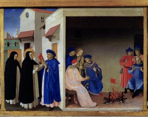 Predella der Krönung der Jungfrau: Das Wunder des Buches an die Albigenser (Tempera auf Holz von Fra Angelico)
