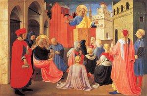 St. Peter predigt das Evangelium an St. Markus (Detail vom Predella des Tabernakels der Leinenweber) von Fra (c.1387 1455) Angelico