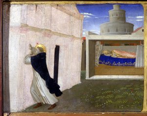 Der Traum von Innozenz III. - der untere Teil (die Predella) der „Krönung der Jungfrau“ zeigt Christus am Grab und sechs Episoden aus dem Leben der Heiligen Dominica, Gründerin des Ordens, zu dem der Angelicode gehörte, von Guido di Pietro (oder Fra Giovan