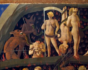 Das Jüngste Gericht: Die Verdammten werden von Dämonen in die Unterwelt geführt von Fra  Angelico