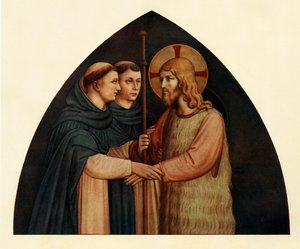 Christus als Pilger, begegnet zwei Dominikanern, 15. Jahrhundert von Fra Angelico