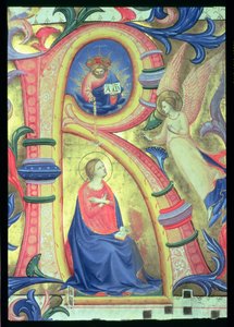 Ms 558 f.33v Die Verkündigung, Detail (Initiale R) aus einem Missale