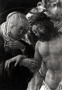Die Grablegung, Detail der Jungfrau und Christus von Fra Filippo Lippi