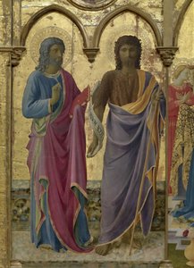 Heilige Johannes der Täufer und Johannes der Evangelist. Cortona-Polyptychon, ca. 1437 von Fra Giovanni Angelico da Fiesole