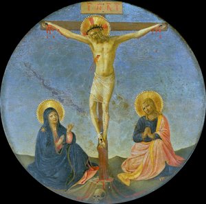 Die Kreuzigung mit Maria und dem heiligen Johannes dem Evangelisten Tondo, ca. 1440