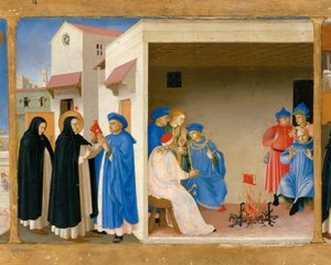 Der Streit des Heiligen Dominikus und das Wunder des Buches Predella des Retabels Die Krönung