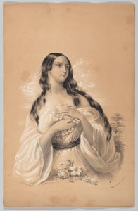 Frau mit Blumen, in The New York Drawing Book, eine Serie von Originalentwürfen enthaltend von Frances Flora Bond Palmer