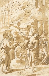 Joseph erzählt seinem Vater und seinen Brüdern seinen Traum und zeigt auf elf Sterne am Himmel von Francesco Albani