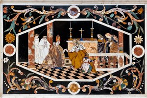 Der Hauptaltar mit zwei Tischen, überragt von einem grandiosen Marmortabernakel (Detail)