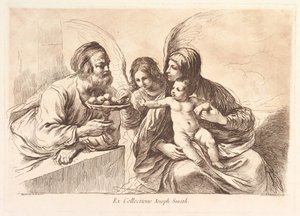Heilige Familie mit einem Engel, der dem Christkind Obst anbietet: Raccolta di alcuni disegni..., 1764