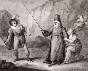 Prospero entwaffnet Ferdinand. Shakespeare. Der Sturm (Gravur) von Francesco Bartolozzi