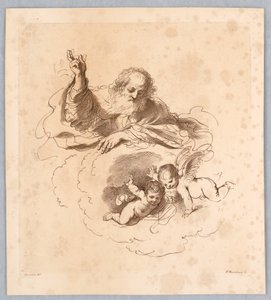 Der Allmächtige in den Wolken, mit zwei Jungen Engeln