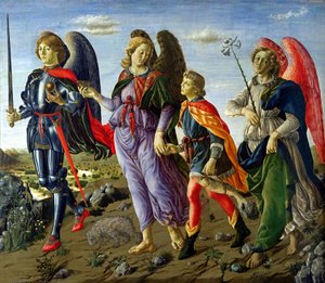 Die drei Erzengel und Tobias von Francesco Botticini