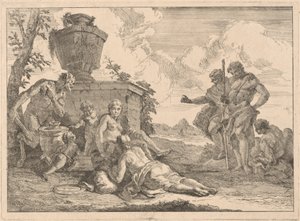 Ein Satyr mit einem Stab und sieben weiteren Figuren von Francesco Fontebasso