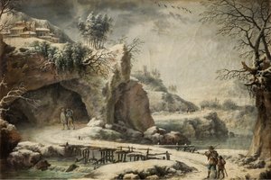 Eine gefrorene Flusslandschaft mit Figuren