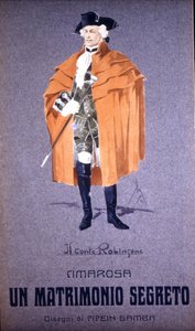 Charakter „Graf Robinson“ in „Geheime Ehe“ (Matrimonio Segreto) von Domenico Cimarosa (1749 - 1801). Kostüm von F. Gamba - Scala von Mailand