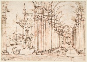 Architektonische Capriccio: Gewölbte Kolonnade eines Palastes von Francesco Guardi