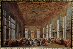 Der Doge von Venedig Alvise IV Mocinego bietet den Botschaftern Frühstück an von Francesco Guardi