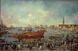 Die Abfahrt des Bucentaur zum Lido von Venedig für die Himmelfahrtszeremonie von Francesco Guardi