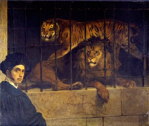 Selbstporträt mit Tiger und Löwe von Francesco Hayez
