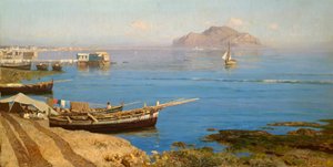 Marina mit Boot und Fischern