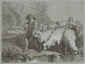 Hirte mit Schaf- und Ziegenherde von Francesco Londonio