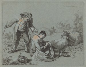 Bauer, der ein schlafendes Mädchen mit einem Zweig neckt, 1763 von Francesco Londonio