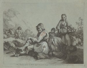 Sitzender Schäfer und eine Bäuerin mit einem Korb von Francesco Londonio