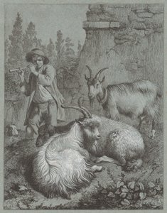 Hirte, der eine Flöte spielt, mit Ziegen von Francesco Londonio