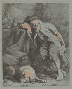 Schlafender alter Mann mit Hund von Francesco Londonio
