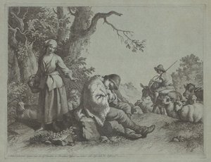 Schlafender Hirtenjunge und Frau mit Kind