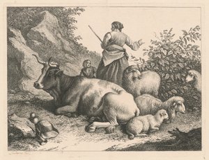 Stehende Schäferin mit einem Kind von Francesco Londonio
