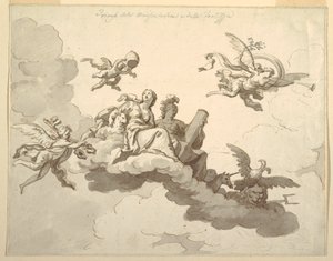 Entwurf für eine bemalte Decke: Triumph der Sanftmut und Stärke, ca. 1780