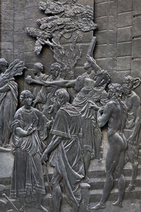 Sockel, der Alessandro Farnese zeigt, wie er die Botschafter von Königin Elisabeth von England empfängt, (Detail)