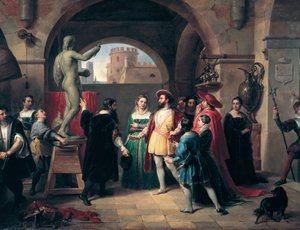 Der König von Frankreich Franz I. besucht das Atelier von Benvenuto Cellini in Rom