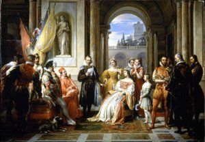 Torquato Tasso liest seine Jerusalem delivree am Hof von Ferrara von Francesco Podesti