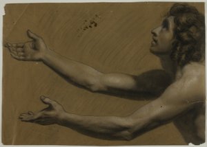 Junger Mann, der mit ausgestreckten Armen nach oben schaut (recto); Frau mit Spiegel (verso) von Francesco Podesti