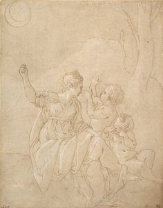 Klassische weibliche Figur Diana oder Venus mit zwei Kindern