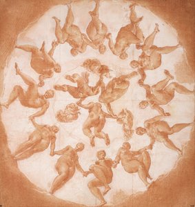 Tanz der Stunden und drei Putti mit Füllhörnern