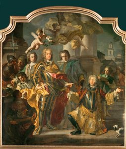 Graf Althan überreicht Kaiser Karl VI. das Inventar der kaiserlichen Gemäldegalerie