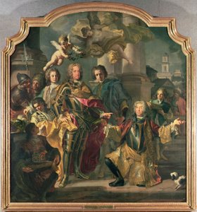 Gundaker Graf Althann übergibt dem Kaiser Karl VI. (Karl III. von Ungarn) (1685-1740) das Inventar der Kaiserlichen Gemäldesammlung in der Stallburg