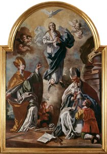 Die Taube des Heiligen Geistes erscheint über der Jungfrau mit Heiligen von Francesco Solimena