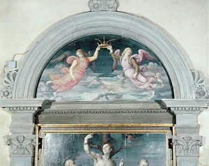 SS. Benedikt, Dominikus und Sebastian (Detail der Lünette)