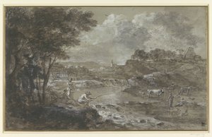 Flusslandschaft mit Fischer