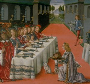 Das Festmahl des Herodes. Episode aus der Predella des Tabernakels des Heiligen Sakraments