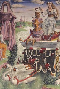 Triumph der Venus und Zeichen des Stiers, Szenen aus dem Monat April, Ostwand, Halle der Monate, Palazzo Schifanoia (Palast der Freude), Ferrara, Emilia-Romagna, Italien, ca. 1470 (Fresko) (Detail)