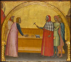 Johannes der Evangelist tadelt den Philosophen Crato, ca. 1370-1380