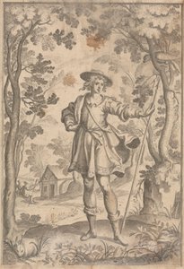 Ein Jäger mit Speer in einer Waldlandschaft von Francis Cleyn