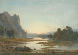Sonnenuntergang über einer Flusslandschaft